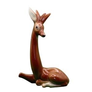 Mid-Century Ceramic Deer Figurine • 7.75” • Long Neck • Made in Ark • The Ozarks